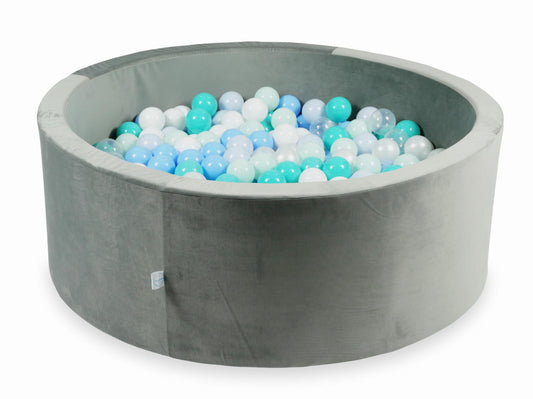 Piscine à Balles 110x40 Velvet gris avec balles 500 pcs (menthe claire, turquoise, bleu clair, bleu clair perlé, iridescent, perle, blanc, transparent)