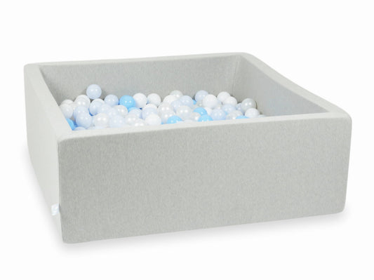 Piscine à Balles 110x110x40 gris clair avec balles 600 pcs (blanc, perle, bleu clair, bleu clair perle)