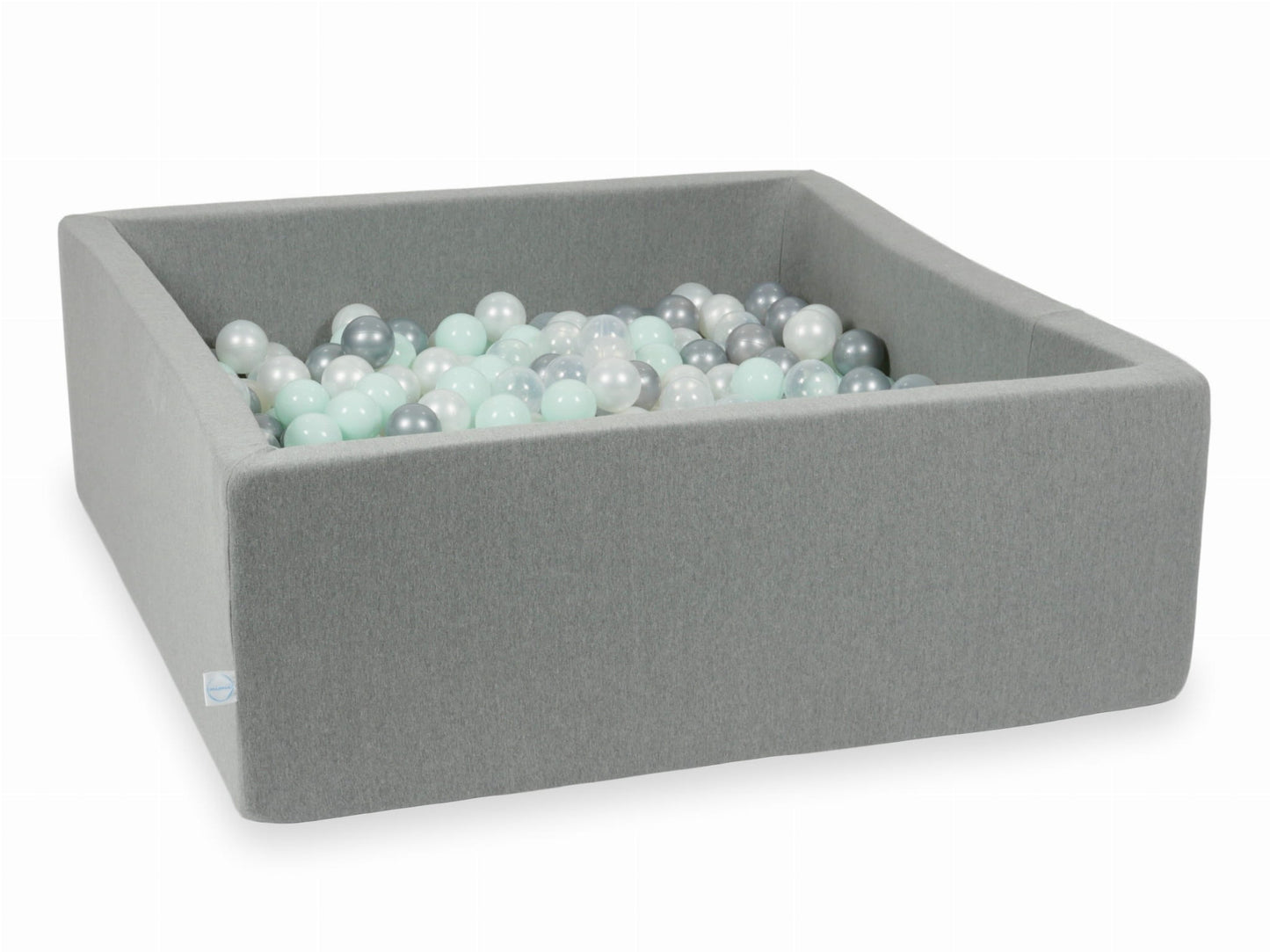 Piscine à Balles 110x110x40 grise avec balles 600 pcs (transparent, perle, argent, menthe claire)