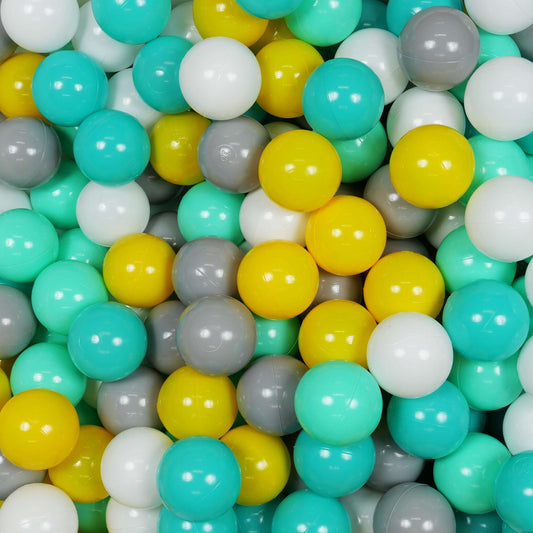 Balles de jeu ø7cm 50 pièces jaune, menthe, turquoise, blanc, gris