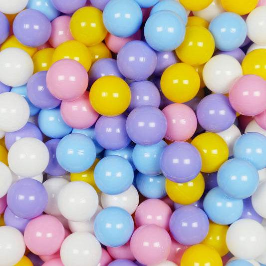 Balles de jeu ø7cm 50 pièces blanc, bruyère, rose poudre, jaune, bleu clair