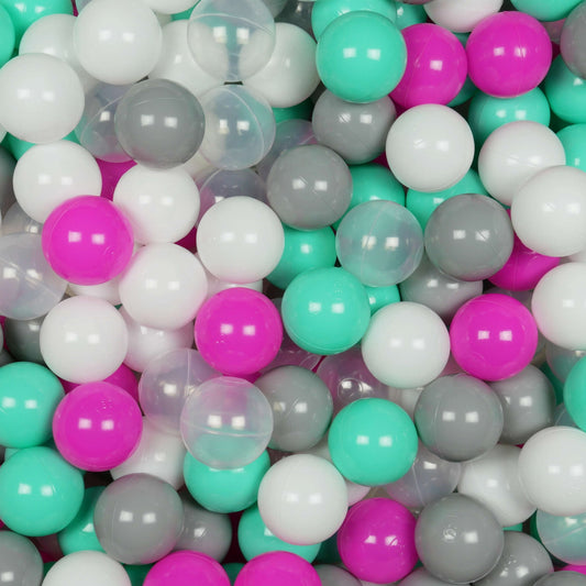 Balles de jeu ø7cm 50 pièces blanc, rose, menthe, gris, transparent