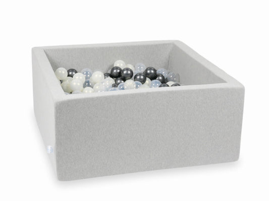 Piscine à Balles 90x90x40 gris clair avec balles 400 pcs (transparent, graphite métallique, iridescent)