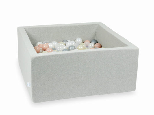 Piscine à Balles 90x90x40 gris clair avec balles 400 pcs (transparent, perle, argent, or rose, or clair)