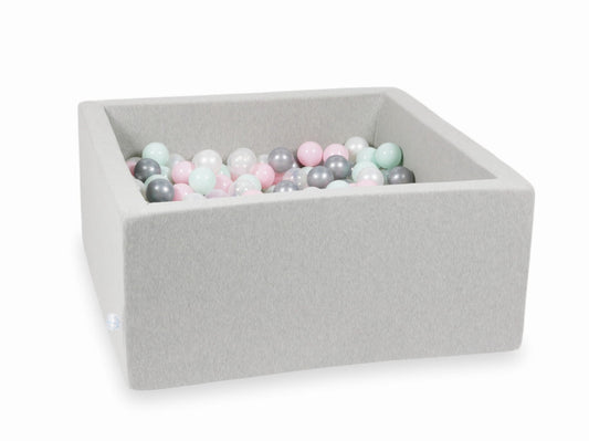 Piscine à Balles 90x90x40 gris clair avec balles 400 pcs (transparent, perle, argent, rose clair, menthe clair)