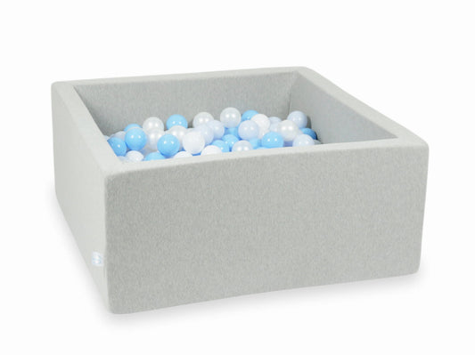 Piscine à Balles 90x90x40 gris clair avec balles 400 pièces (blanc, perle, bleu clair, bleu clair perle)