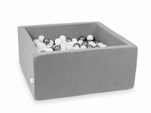 Piscine à Balles 90x90x40 grise avec balles 400 pcs (blanc, perle, graphite métallique)