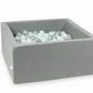 Piscine à Balles 90x90x40 grise avec balles 400 pcs (transparent, perle, argent, menthe claire)