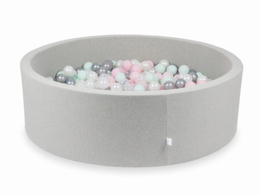 Piscine à Balles 130x40 gris clair avec balles 700 pcs (transparent, perle, argent, rose clair, menthe clair)
