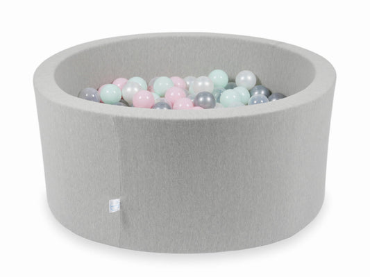 Piscine à Balles 90x40 gris clair avec balles 300 pcs (transparent, perle, argent, rose clair, menthe clair)