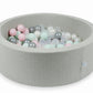 Mimii-Piscine-à Balles-90x30-gris-clair-avec-200-balles-transparent-perles-argent-rose-clair-menthe-clair