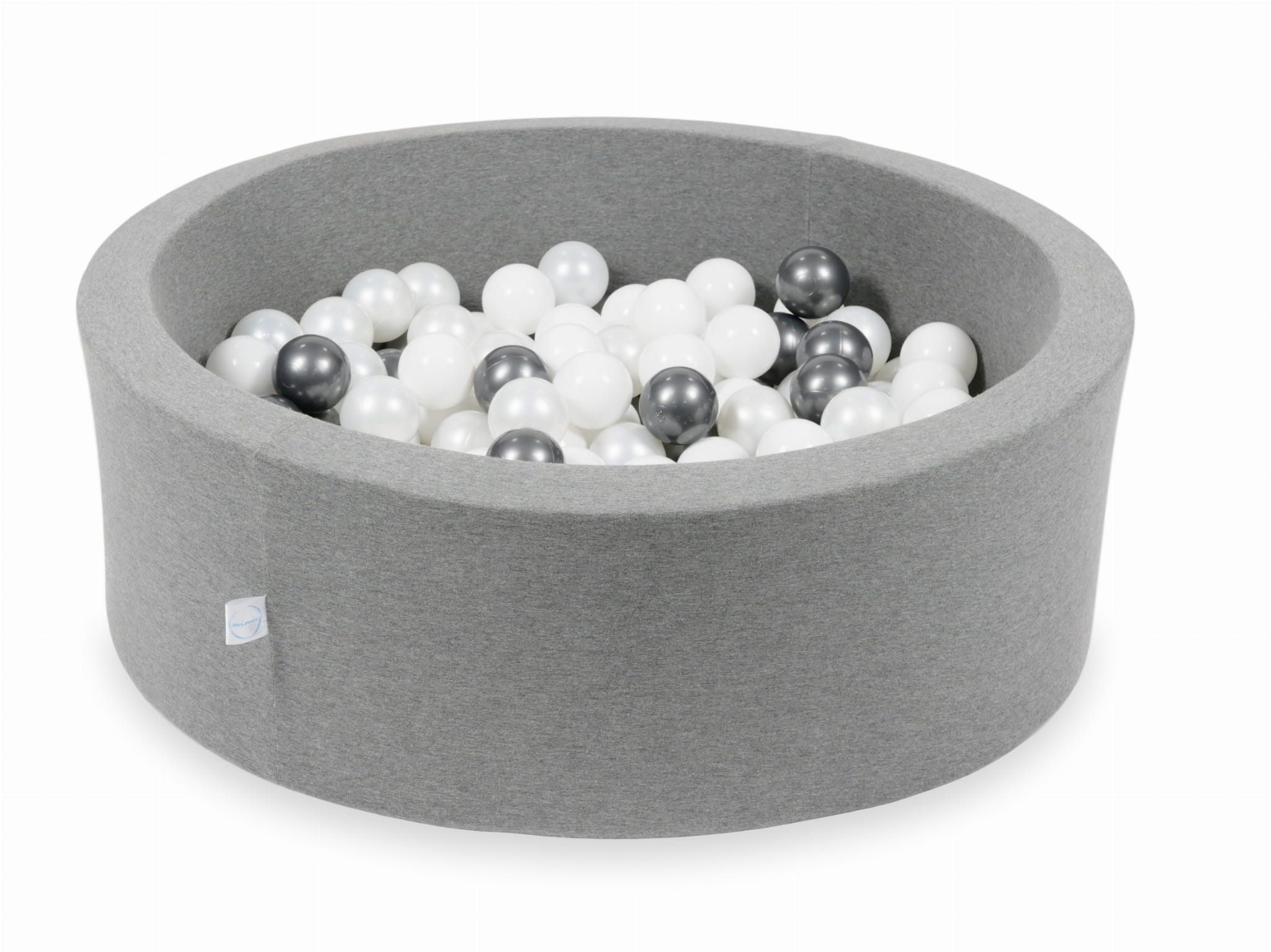 Mimii-Piscine-à Balles-90x30-grise-avec-boules-200-pcs-blanc-perle-graphite-métallique