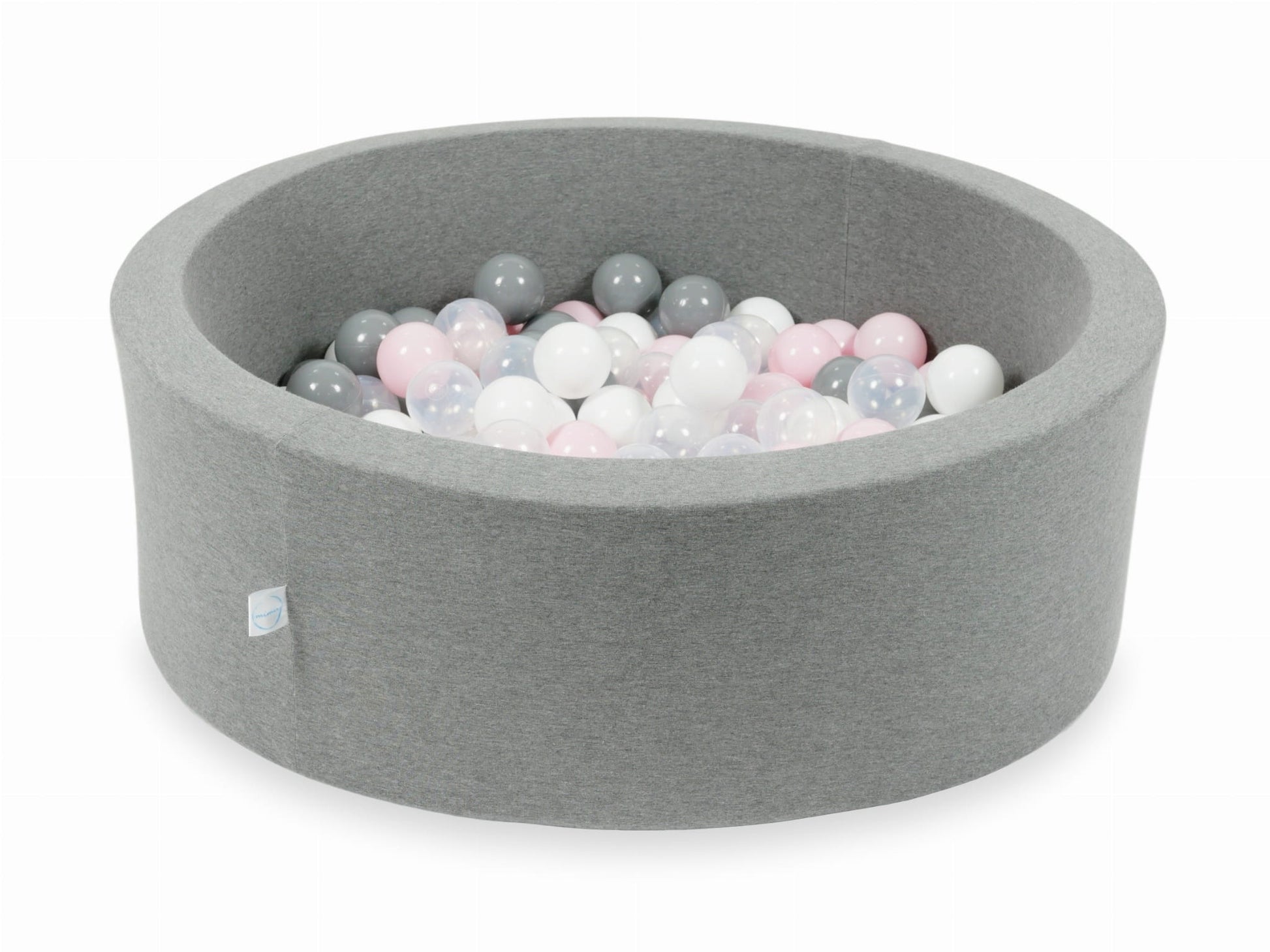 Mimii-Piscine-à Balles-90x30-grise-avec-boules-200-pièces-transparent-blanc-gris-rose-clair
