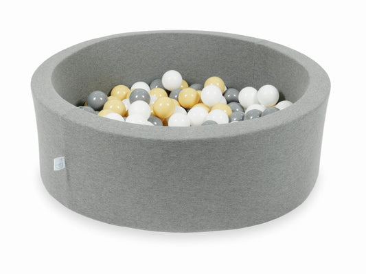 Mimii-Piscine-à Balles-90x30-grise-avec-boules-200-pcs-blanc-gris-beige