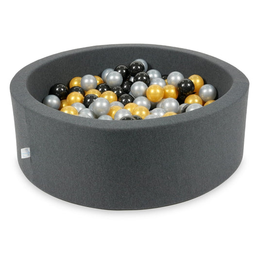 Mimii-Piscine-à Balles-90x30-graphite-avec-boules-200-pcs-argent-or-noir