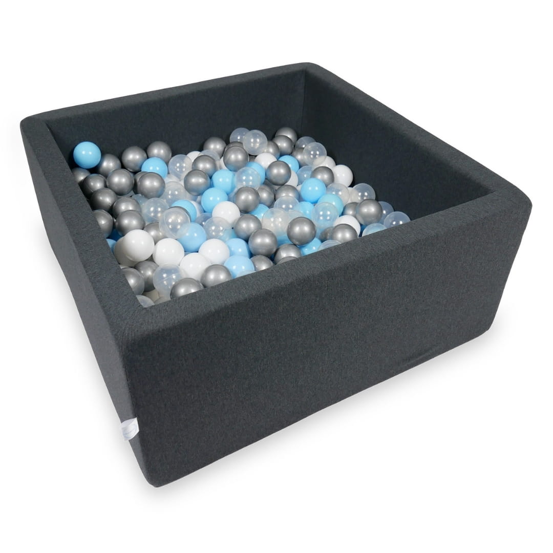 Piscine à Balles 90x90x40cm graphite avec balles 400pcs (bleu clair, argent, transparent, blanc)