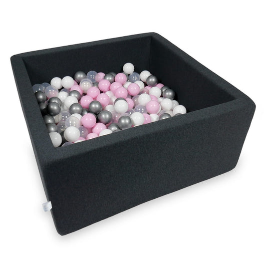 Piscine à Balles 90x90x40cm graphite avec balles 400pcs (rose pâle, blanc, argent, transparent)