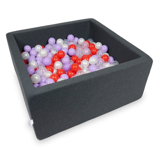 Piscine à Balles 90x90x40cm graphite avec balles 400pcs (transparent, perle, bruyère, rouge)