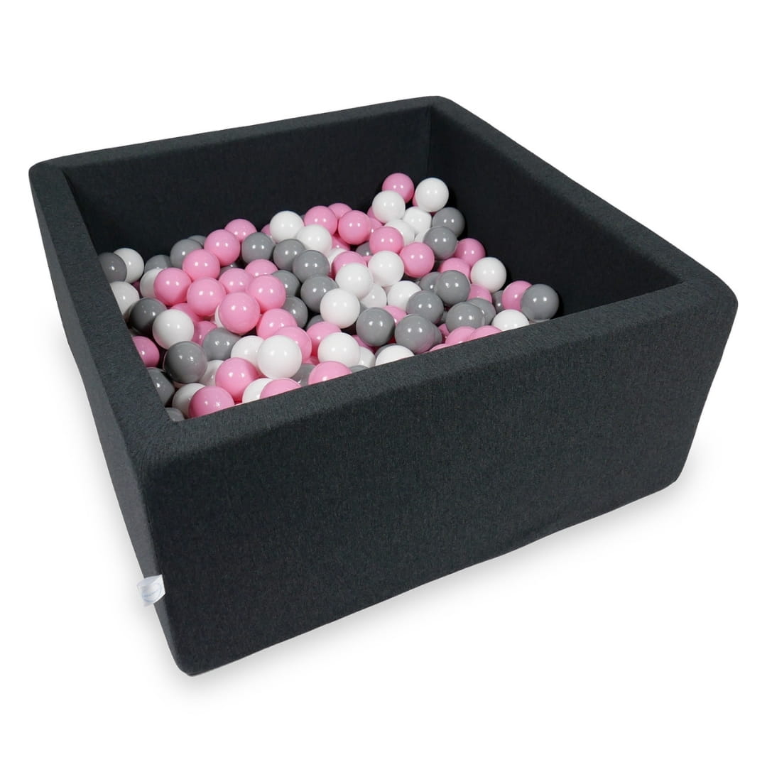 Piscine à Balles 90x90x40cm graphite avec balles 400pcs (rose poudré, gris, blanc)