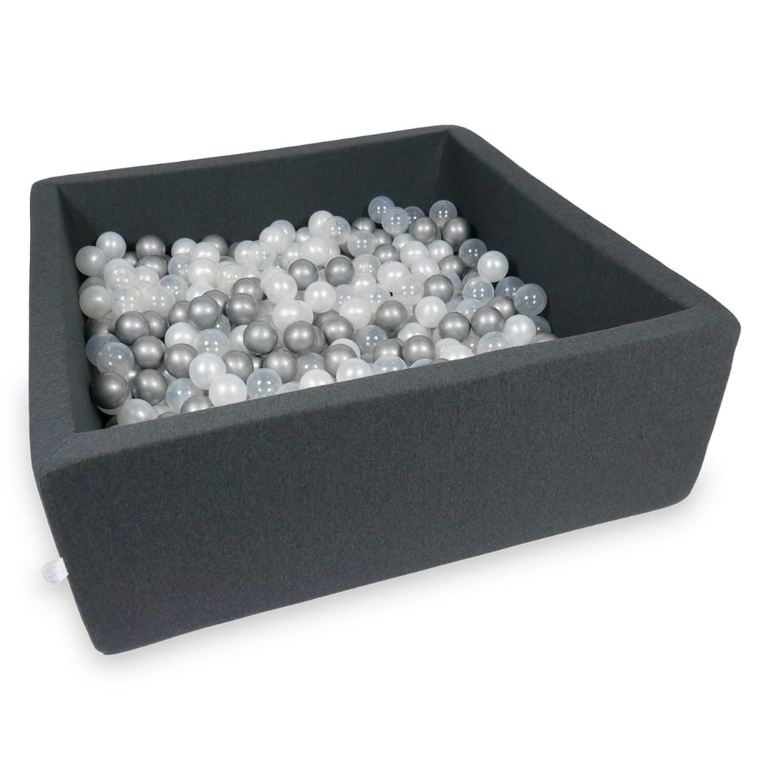 Piscine à Balles 110x110x40cm graphite avec balles 600pcs (perle, argent, transparent)