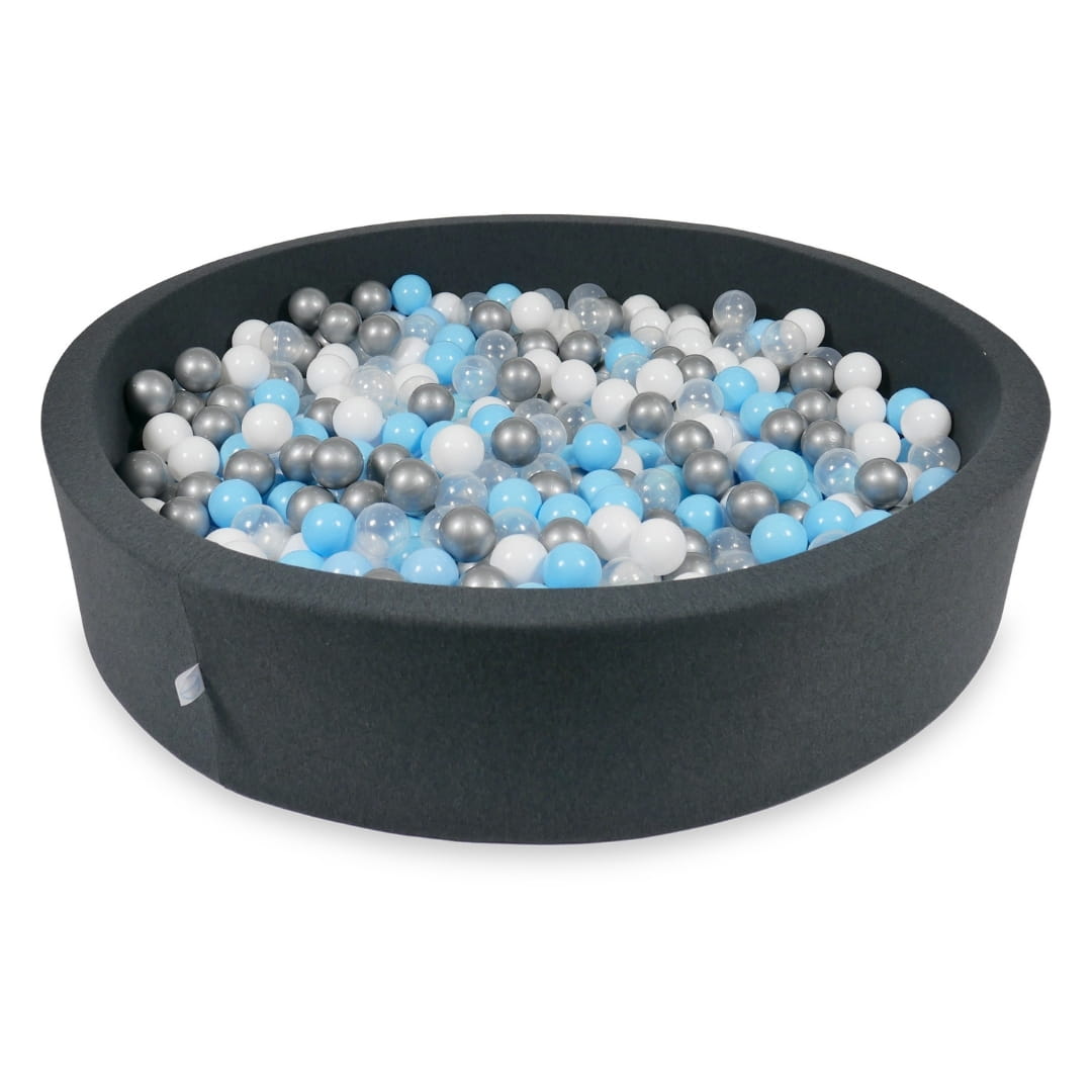 Piscine à Balles 130x30cm graphite avec balles 600pcs (bleu clair, argent, transparent, blanc)
