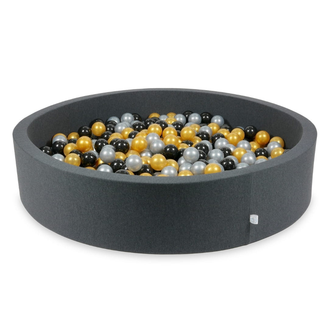 Piscine à Balles 130x30 graphite avec balles 600 pcs (argent, or, noir)