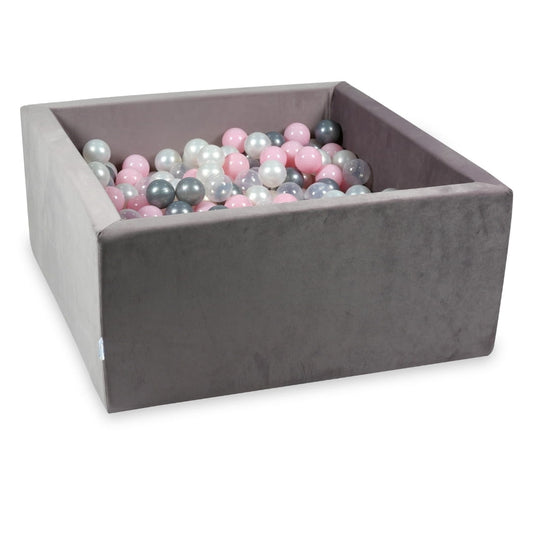 Piscine à Balles 90x90x40 Velvet lilac avec balles 400 pcs (perlé, transparent, argenté, rose clair)