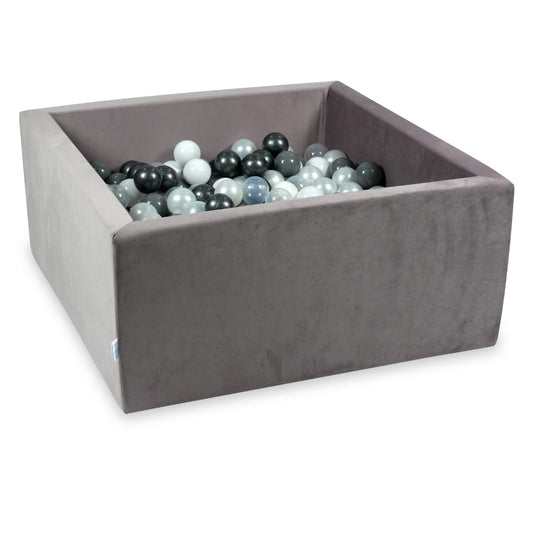 Piscine à Balles 90x90x40 Velvet lilac avec balles 400 pcs (perle, gris, blanc, transparent, graphite métallique)
