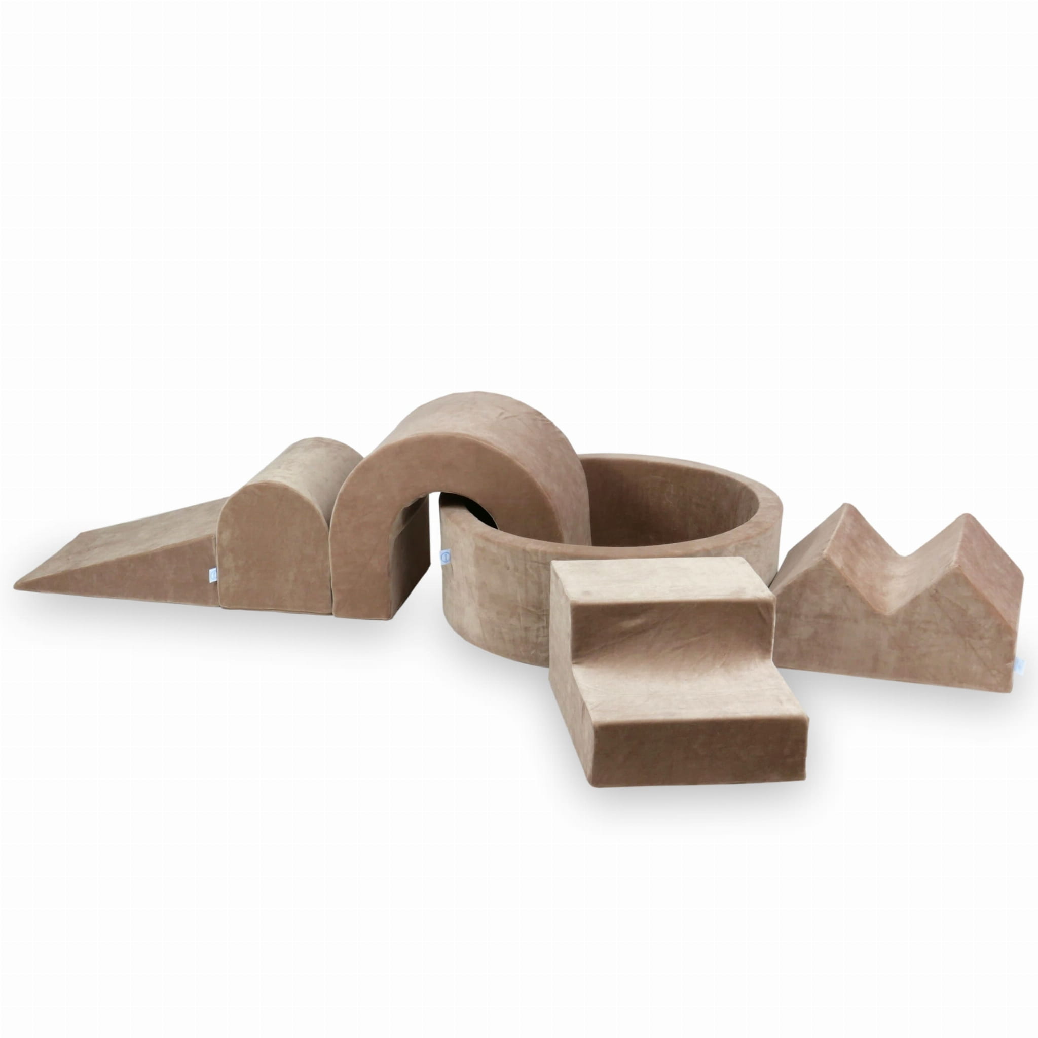 Aire de jeux en mousse avec piscine ronde 90x30 Velvet Soft Beige Foncé + 5 éléments sans balles