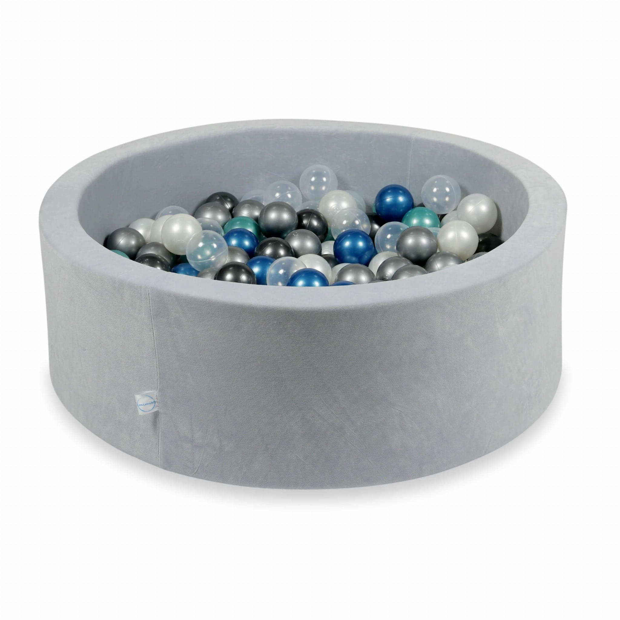 Piscine à Balles 90x30 Velvet Soft gris clair avec balles 200 pcs (turquoise métallique, bleu métallique, argent, graphite métallique, transparent, perle)