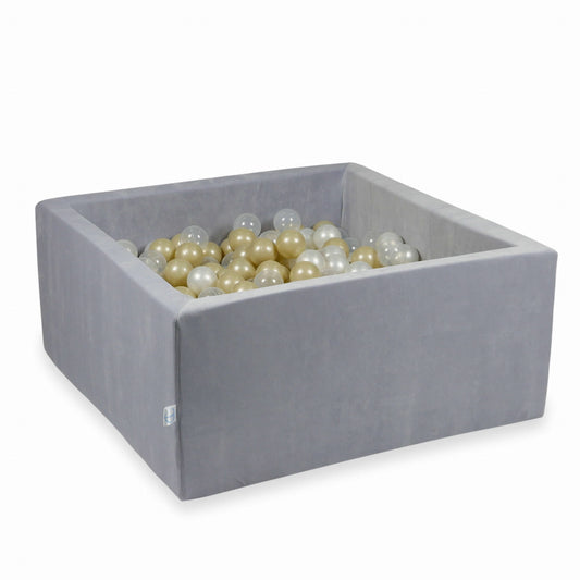 Piscine à Balles 90x90x40 Velvet Soft gris clair avec balles 400 pcs (transparent, or clair, perle)