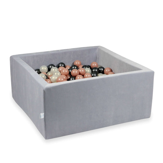 Piscine à Balles 90x90x40 Velvet Soft gris clair avec balles 400 pcs (or rose, iridescent, graphite métallique)