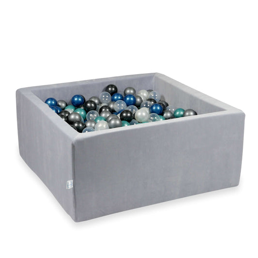 Piscine à Balles 90x90x40 Velvet Soft gris clair avec balles 400 pcs (turquoise métallique, bleu métallique, argent, graphite métallique, transparent, perle)