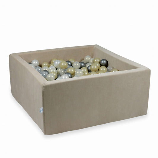 Piscine à Balles 90x90x40 Velvet Soft beige avec balles 400 pcs (or clair, iridescent, perlé, transparent, argent)