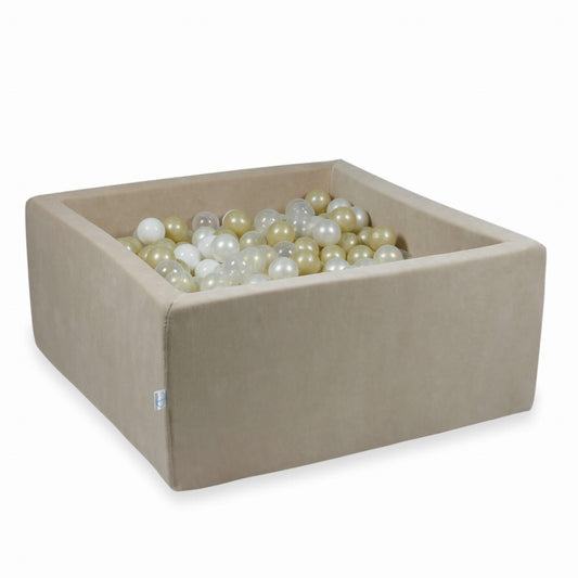 Piscine à Balles 90x90x40 Velvet Soft beige avec balles 400 pcs (transparent, blanc, perlé, or clair, iridescent)