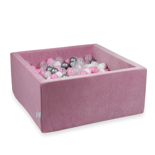 Piscine à Balles 90x90x40 Velvet Soft rose avec balles 400 pcs (rose poudré, argent, blanc, transparent)