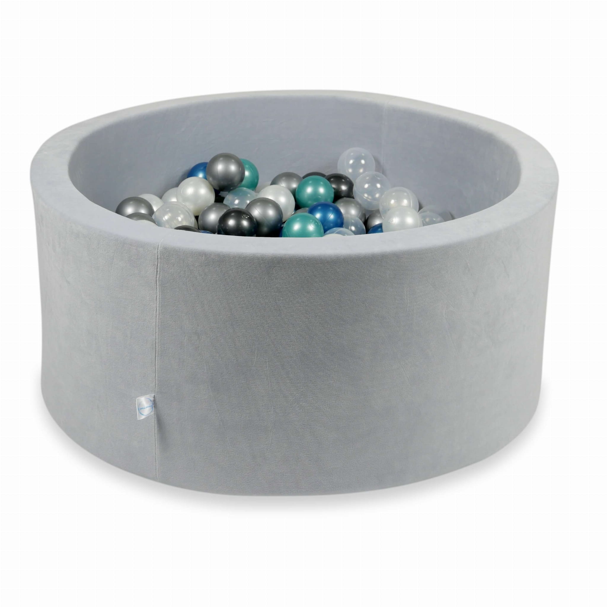 Piscine à Balles 90x40 Velvet Soft gris clair avec balles 300 pcs (turquoise métallique, bleu métallique, argent, graphite métallique, transparent, perle)