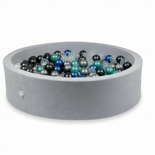 Piscine à Balles 110x30 Velvet Soft gris clair avec balles 400 pcs (turquoise métallique, bleu métallique, argent, graphite métallique, transparent, perle)