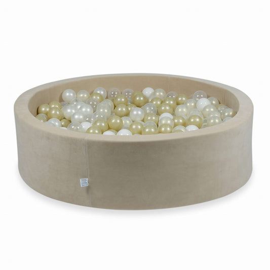 Piscine à Balles 110x30 Velvet Soft beige avec balles 400 pcs (transparent, blanc, perlé, or clair, iridescent)