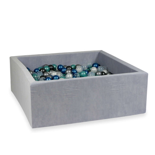 Piscine à Balles 110x110x40 Velvet Soft gris clair avec balles 600 pcs (turquoise métallique, bleu métallique, argent, graphite métallique, transparent, perle)