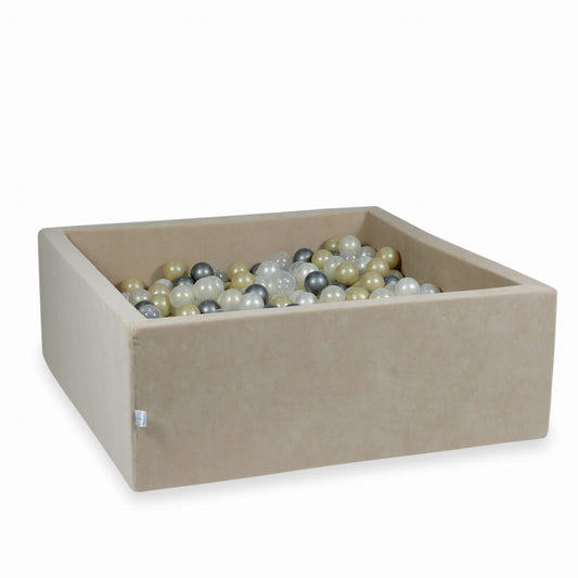 Piscine à Balles 110x110x40 Velvet Soft beige avec balles 600 pcs (or clair, iridescent, perlé, transparent, argent)