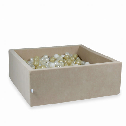 Piscine à Balles 110x110x40 Velvet Soft beige avec balles 600 pcs (transparent, blanc, perlé, or clair, iridescent)
