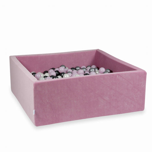 Piscine à Balles 110x110x40 Velvet Soft rose avec balles 600 pcs (rose perle clair, argent, graphite métallique, perle)
