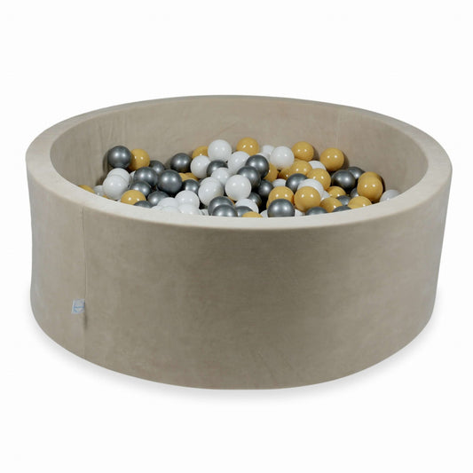 Piscine à Balles 110x40 Velvet Soft beige avec balles 500 pcs (beige, blanc, argent)