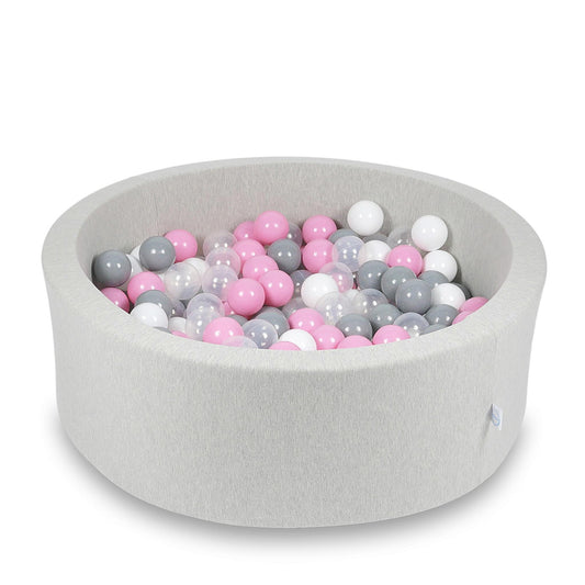 Piscine à Balles 90x30cm gris clair avec balles 200pcs (transparent, blanc, gris, rose poudre)