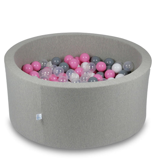 Piscine à Balles 90x40cm gris clair avec balles 300pcs (transparent, blanc, gris, rose poudre)